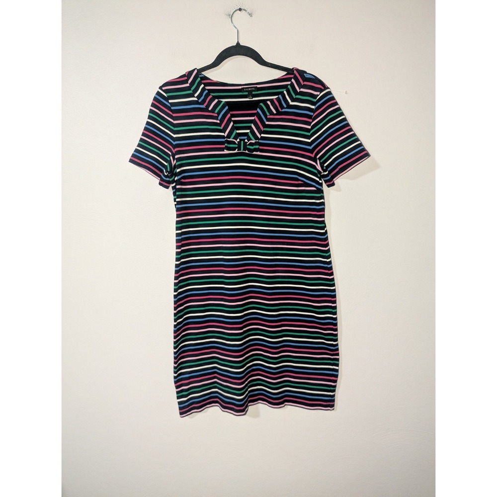 L Talbots Striped Navy Bow Preppy Short Sleeve Shirt Dress